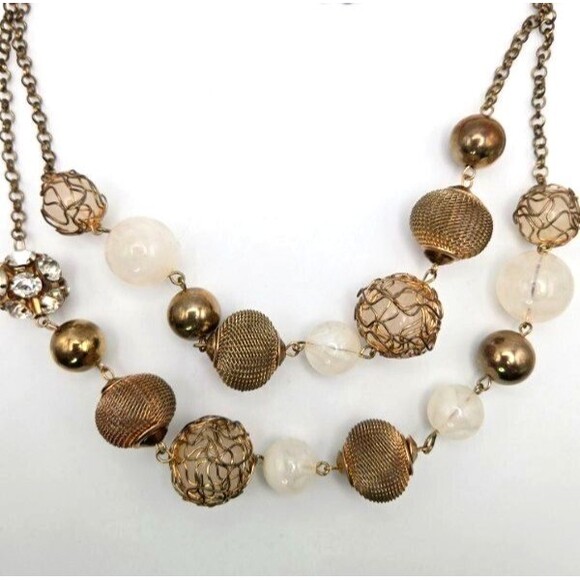 Unbranded Jewelry - Vintage Goldtone Ornate 2-Strand 22" Necklace Wire Wrapped Beads Mesh Beads